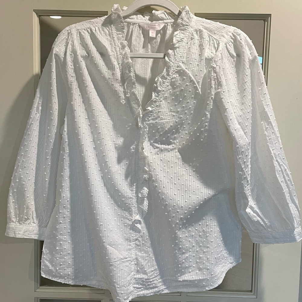 LC Lauren Conrad white ruffle popover blouse